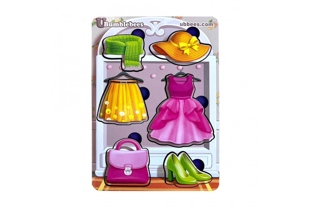 Деревянный пазл-вкладыш "Одежда-2" Ubumblebees (ПСФ119) PSF119 фон с подсказкой