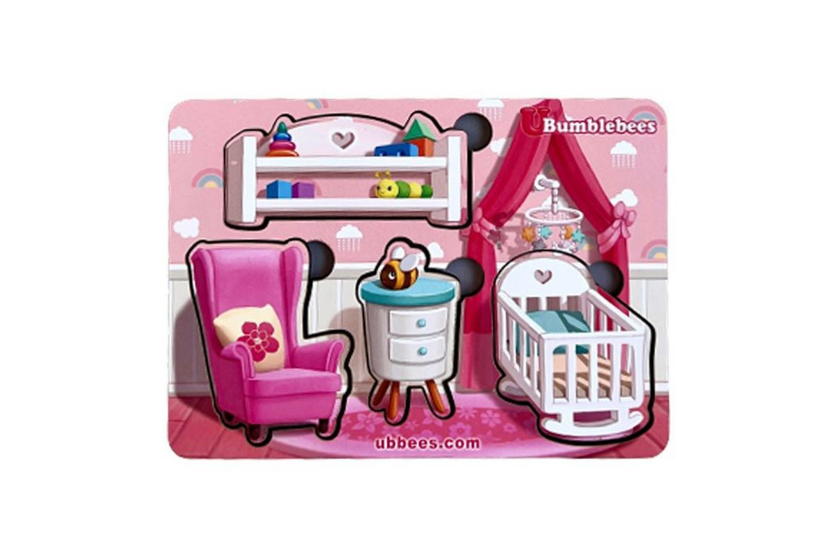 Деревянный пазл-вкладыш "Мебель-1" Ubumblebees (ПСФ120) PSF120 фон с подсказкой