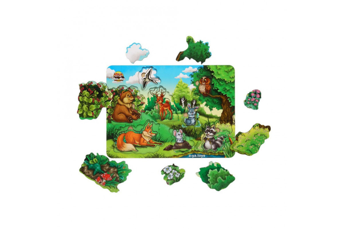Дерев'яний сортер-пазл "А де ж звірі?" Ubumblebees (ПСФ002) PSF002 серія "ліс"