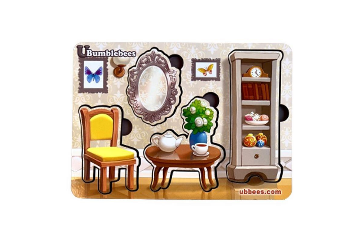 Дерев'яний пазл-вкладиш "Меблі-2" Ubumblebees (ПСФ121) PSF121 фон із підказкою