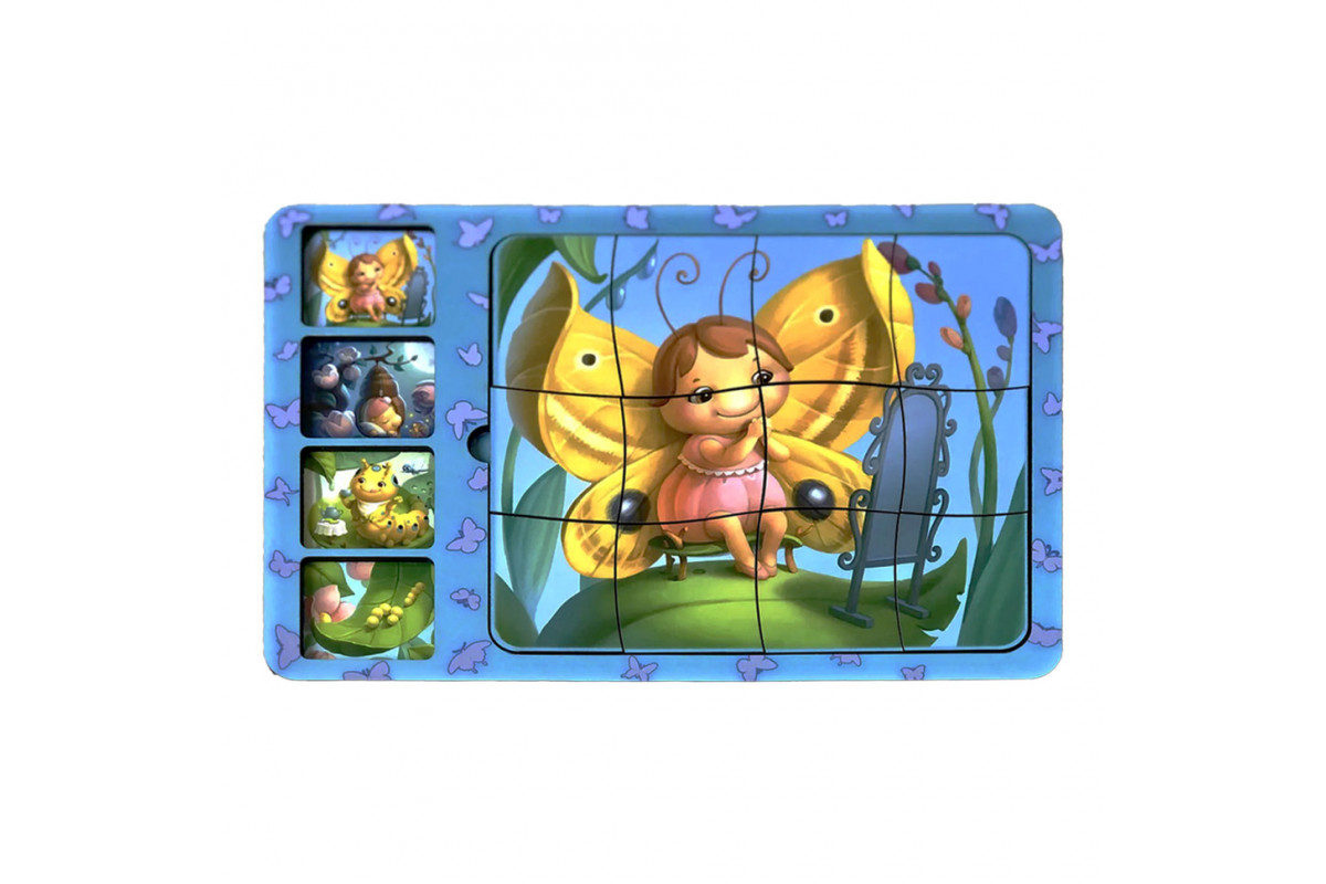Деревянная настольная игра "Этапы развития бабочки" Ubumblebees (ПСФ017) PSF017 сортер-пазл