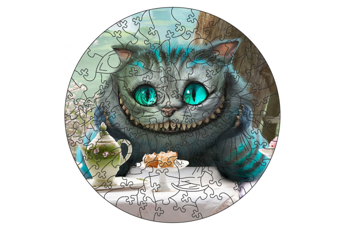 Фігурний пазл з дерева "Аліса Чеширський кіт" PZ001-A3W-AC 180-250 деталей, А3 з мішечком і стрічкою
