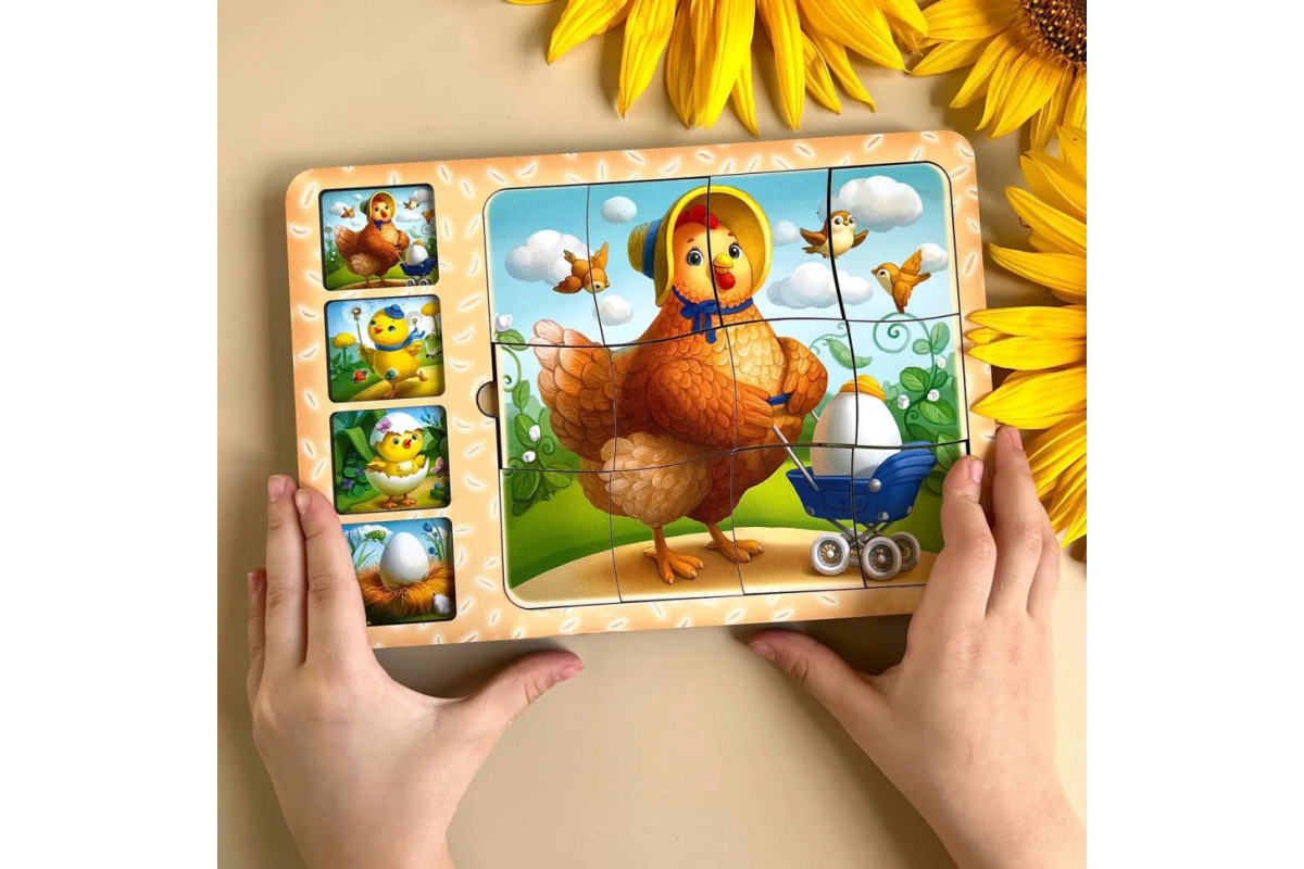 Дерев'яна настільна гра "Етапи розвитку курочки" Ubumblebees (ПСФ018) PSF018 сортер-пазл