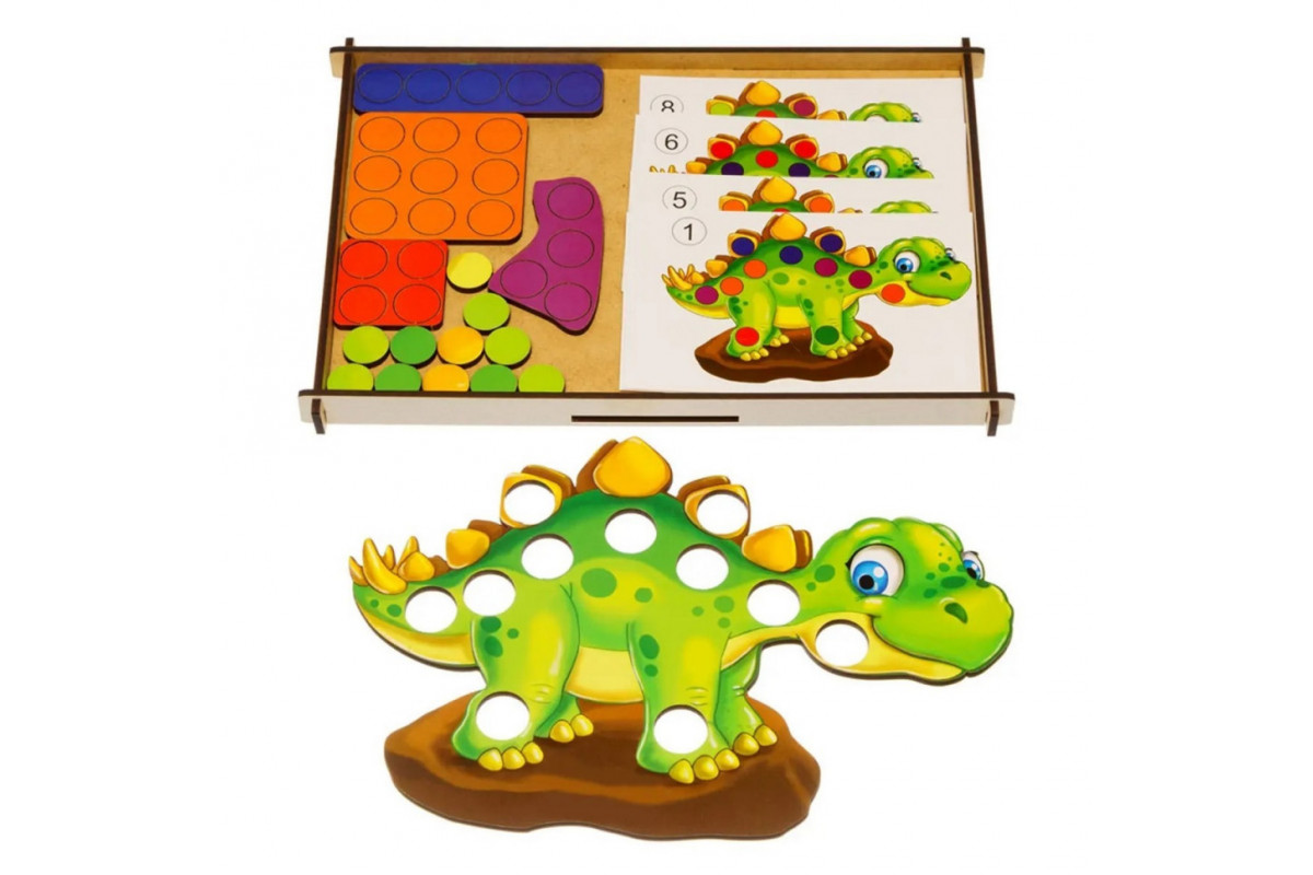 Деревянная мозаика "Динозаврик" Ubumblebees (ПСД193) PSD193, 8 карт с заданиями