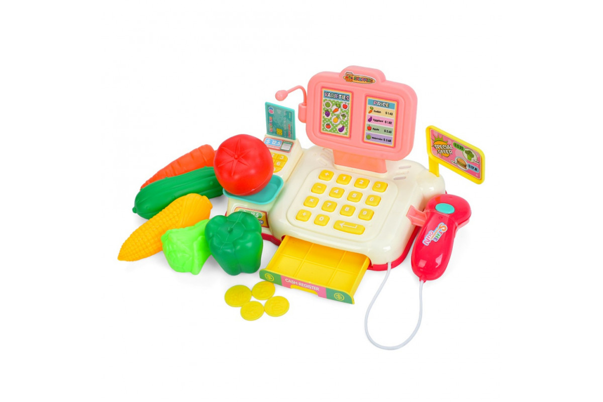 Детский игровой кассовый аппарат 682-2A-2B(Pink) сканер, деньги, продукты