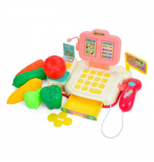 Детский игровой кассовый аппарат 682-2A-2B(Pink) сканер, деньги, продукты
