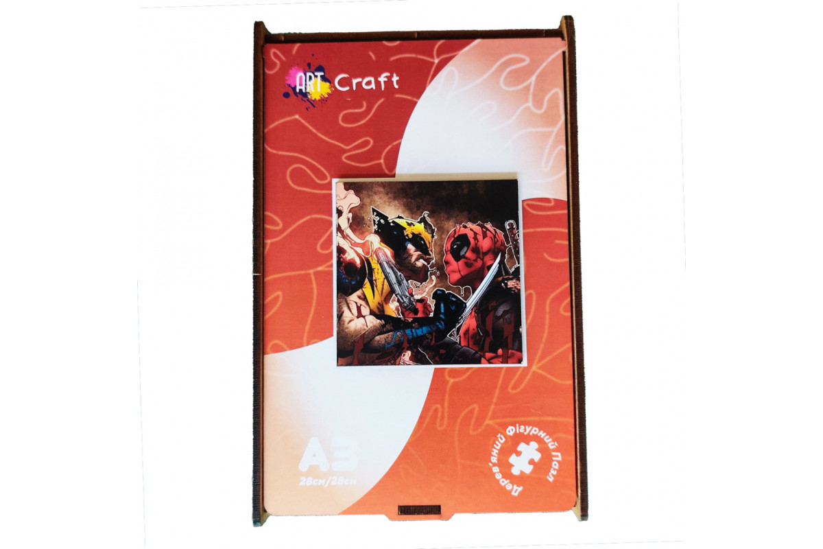 Фигурный пазл из дерева "Дэдпул и Росомаха" PZ002-A3W-AC 180-250 деталей, А3 с мешочком и лентой