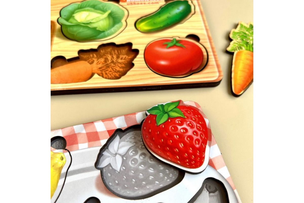 Деревянный пазл-вкладыш "Фрукты" Ubumblebees (ПСФ123) PSF123 фон с подсказкой