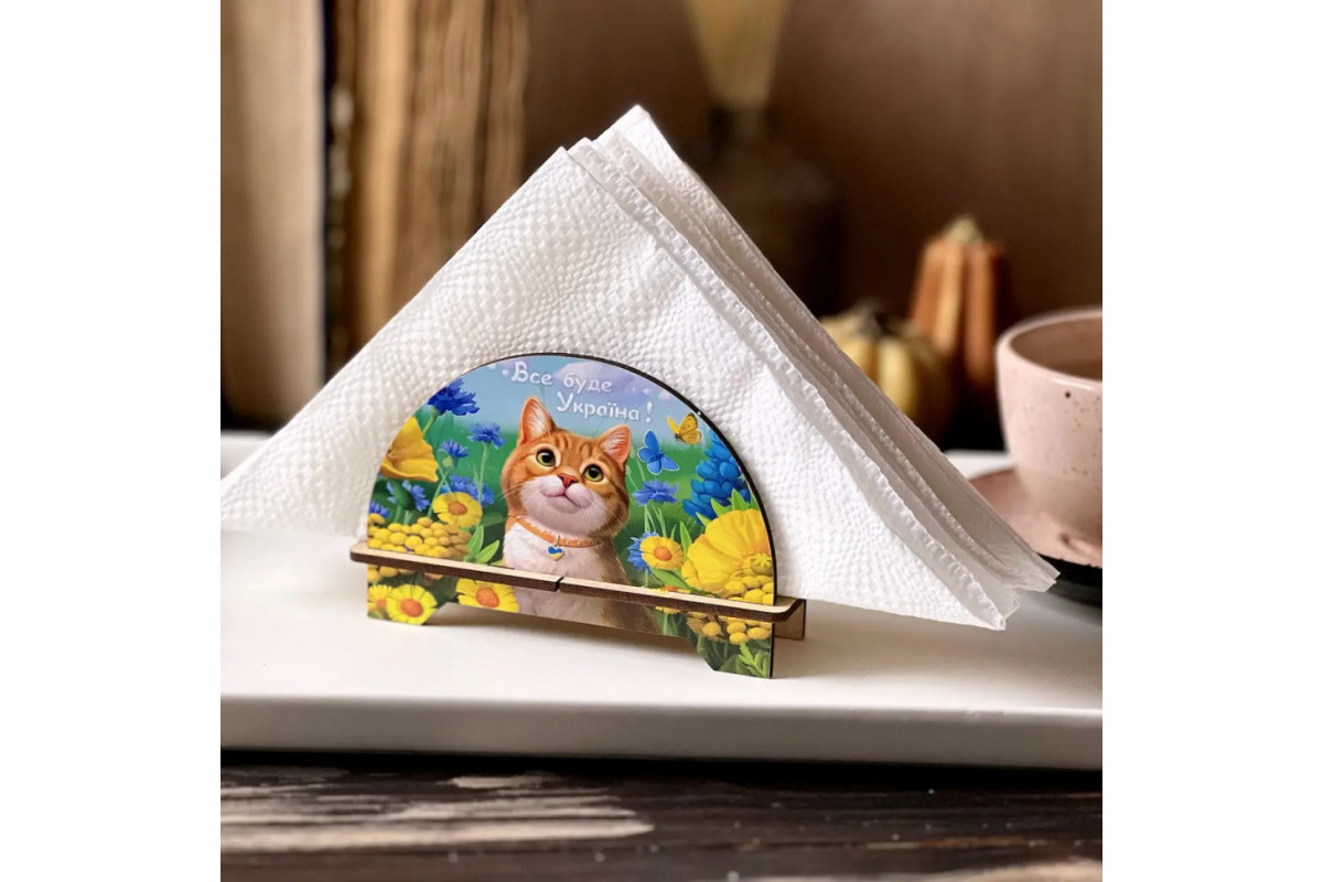 Дерев'яна серветниця "Рудий котик" Ubumblebees (ПСФ153) PSF153 декоративна