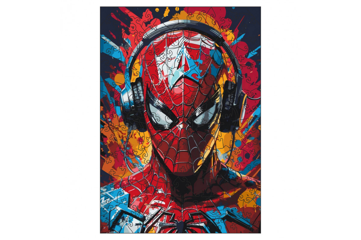 Фигурный пазл из дерева "Человек-паук" PZ003-A3W-AC 180-250 деталей, А3 с мешочком и лентой