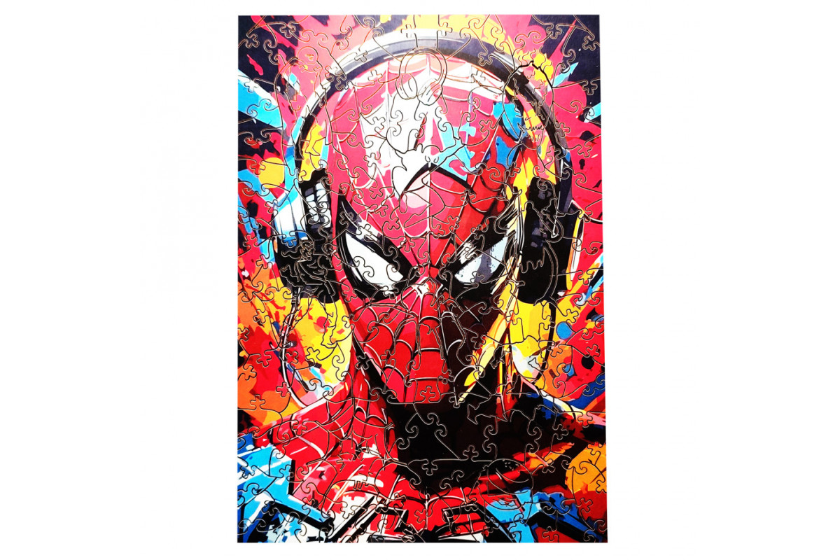 Фигурный пазл из дерева "Человек-паук" PZ003-A3W-AC 180-250 деталей, А3 с мешочком и лентой