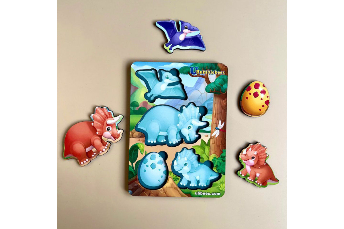 Дерев'яний пазл-вкладиш "Динозаври" Ubumblebees  (ПСФ124) PSF124 фон із підказкою
