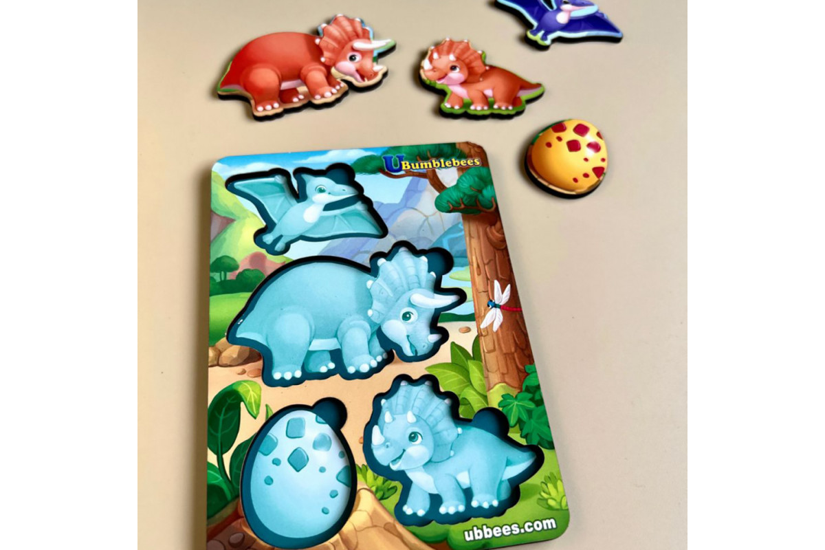 Дерев'яний пазл-вкладиш "Динозаври" Ubumblebees  (ПСФ124) PSF124 фон із підказкою
