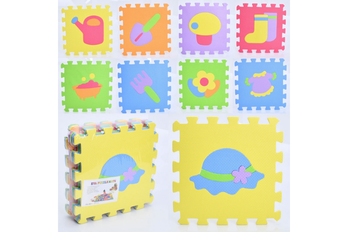 Дитячий килимок Мозаїка "Предмети" MR 1275, 9 деталей, EVA, 30х30 см