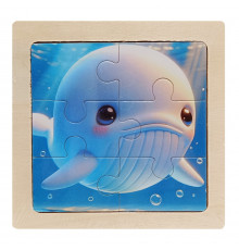 Дитячий дерев'яний пазл-вкладиш "Кит" MD 1509-3, 6 елементів 9,8 х 9,8 х 0,4 см