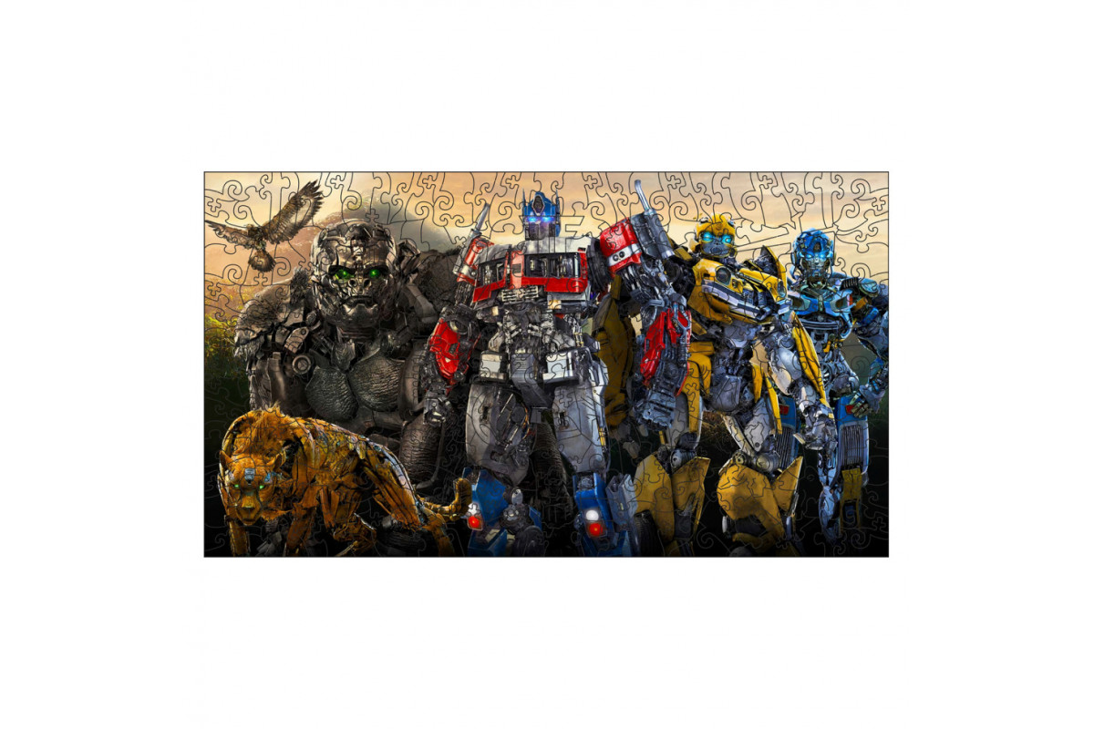 Фигурный пазл из дерева "Трансформеры" PZ004-A3C-AC 180-250 деталей, размер А3, картонная коробка