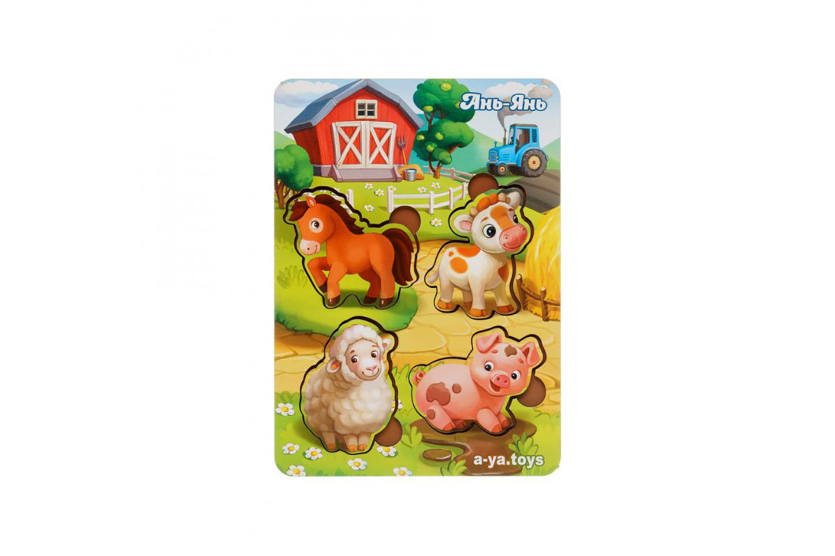 Деревянный пазл-вкладыш "Домашние животные-1" Ubumblebees (ПСФ053) PSF053 фон с подсказкой