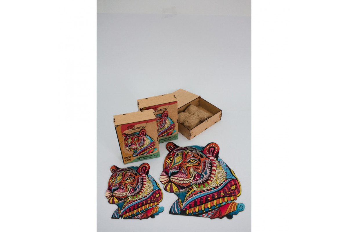 Фігурний дерев'яний пазл A3 "Загадковий тигр" PuzA3-03110, 129 деталей