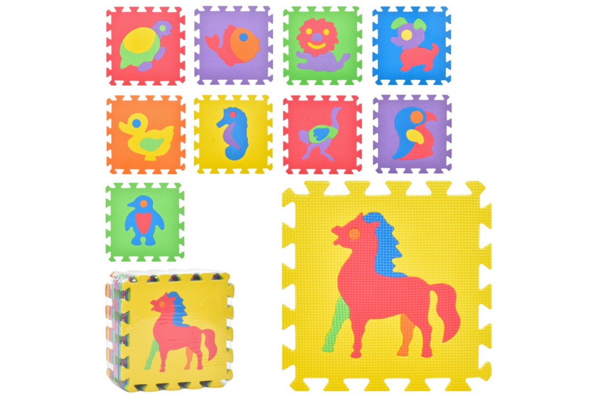 Детский коврик Мозаика "Животные" M 0376-1, 10 деталей, EVA, 30х30 см