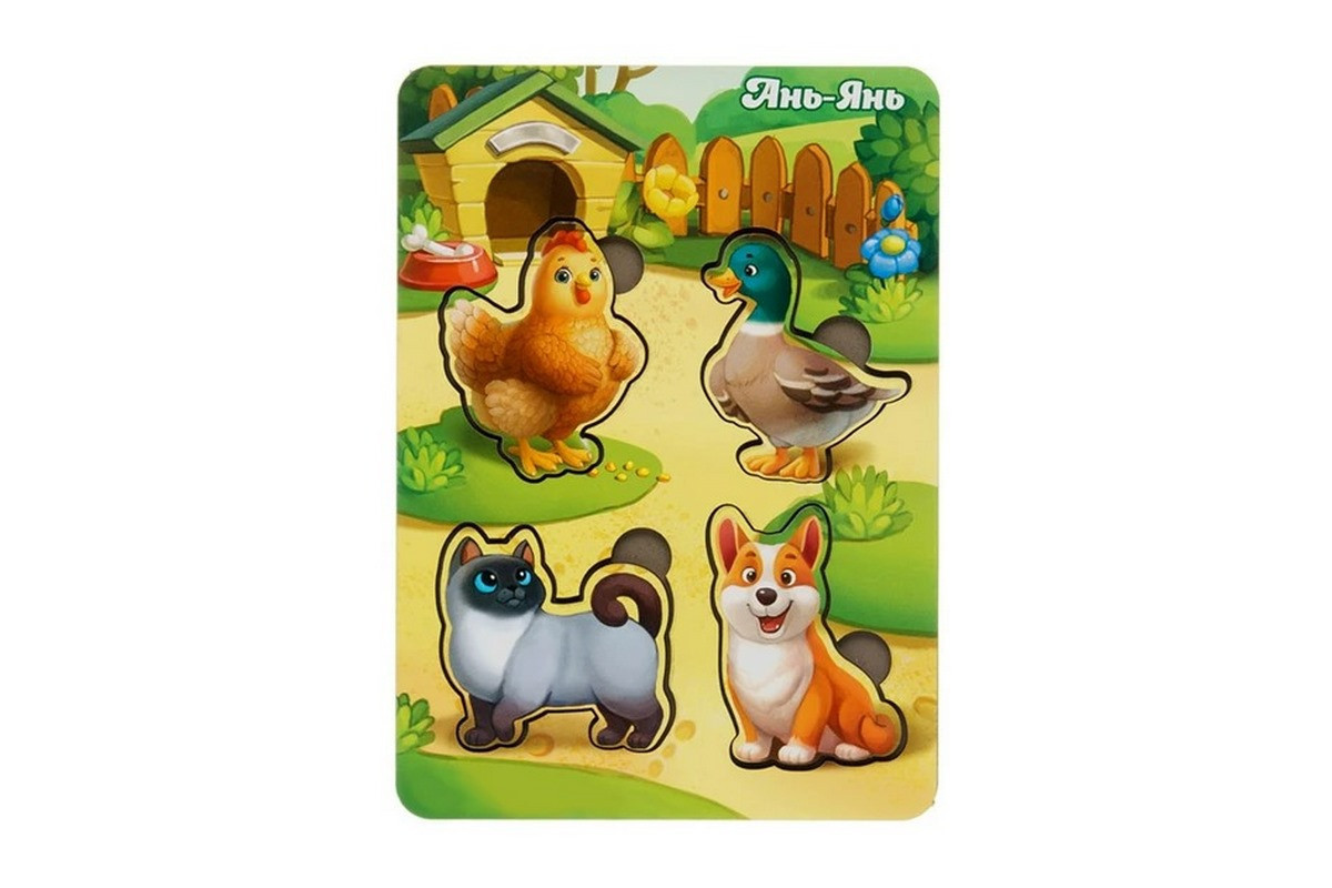 Дерев'яний пазл-вкладиш "Домашні тварини-2" Ubumblebees (ПСФ054) PSF054 фон із підказкою