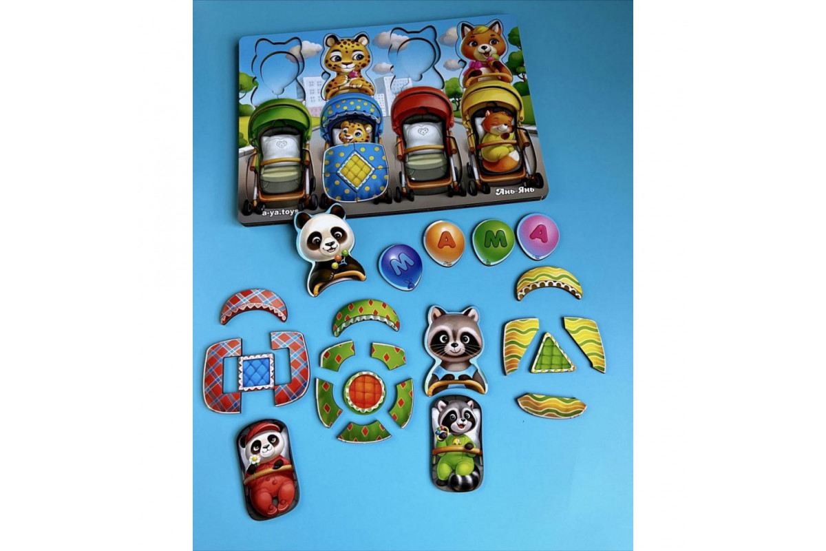 Деревянная настольная игра "Звери в колясках" Ubumblebees (ПСД176) PSD176 сортер-вкладыш