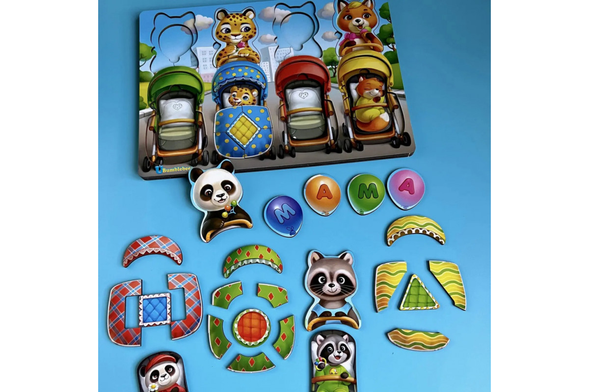 Деревянная настольная игра "Звери в колясках" Ubumblebees (ПСД176) PSD176 сортер-вкладыш