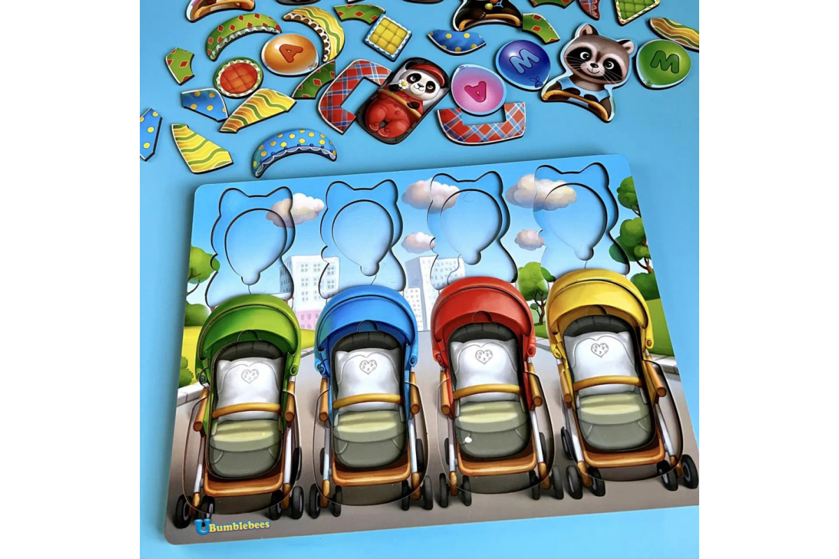 Деревянная настольная игра "Звери в колясках" Ubumblebees (ПСД176) PSD176 сортер-вкладыш