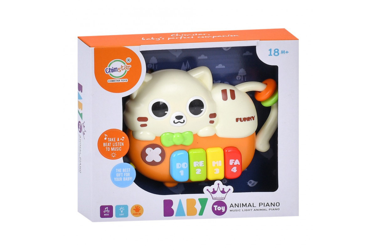 Детское пианино "Котик" 503-19 звуки животных 15 см, музыка