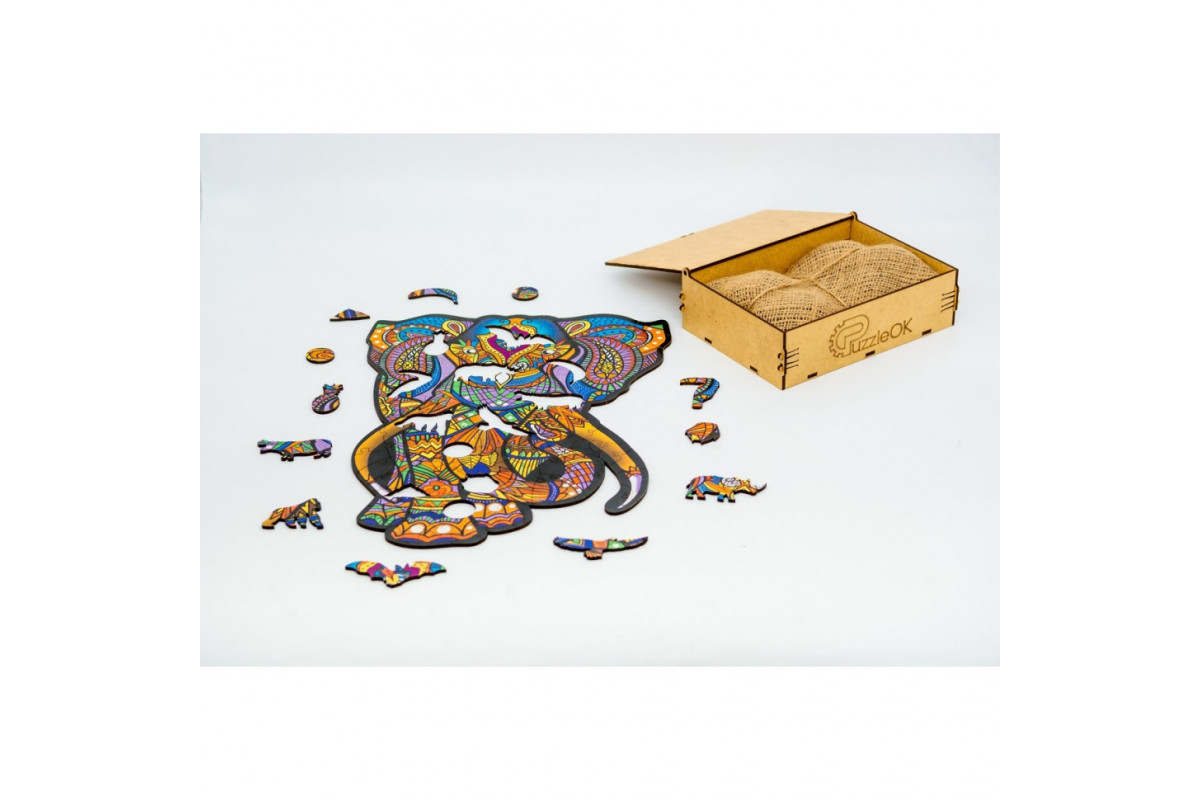 Фігурний дерев'яний пазл A3 "Індійський слон" PuzA3-03121, 132 деталі