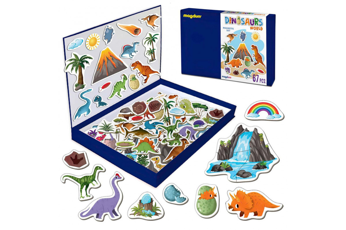 Набор магнитов Мир динозавров Большая магнитная история ML4032-04 EN 67 магнитов