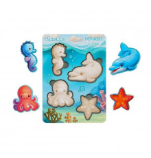 Деревянный пазл-вкладыш "Морские животные-1" Ubumblebees (ПСФ055) PSF055 фон с подсказкой