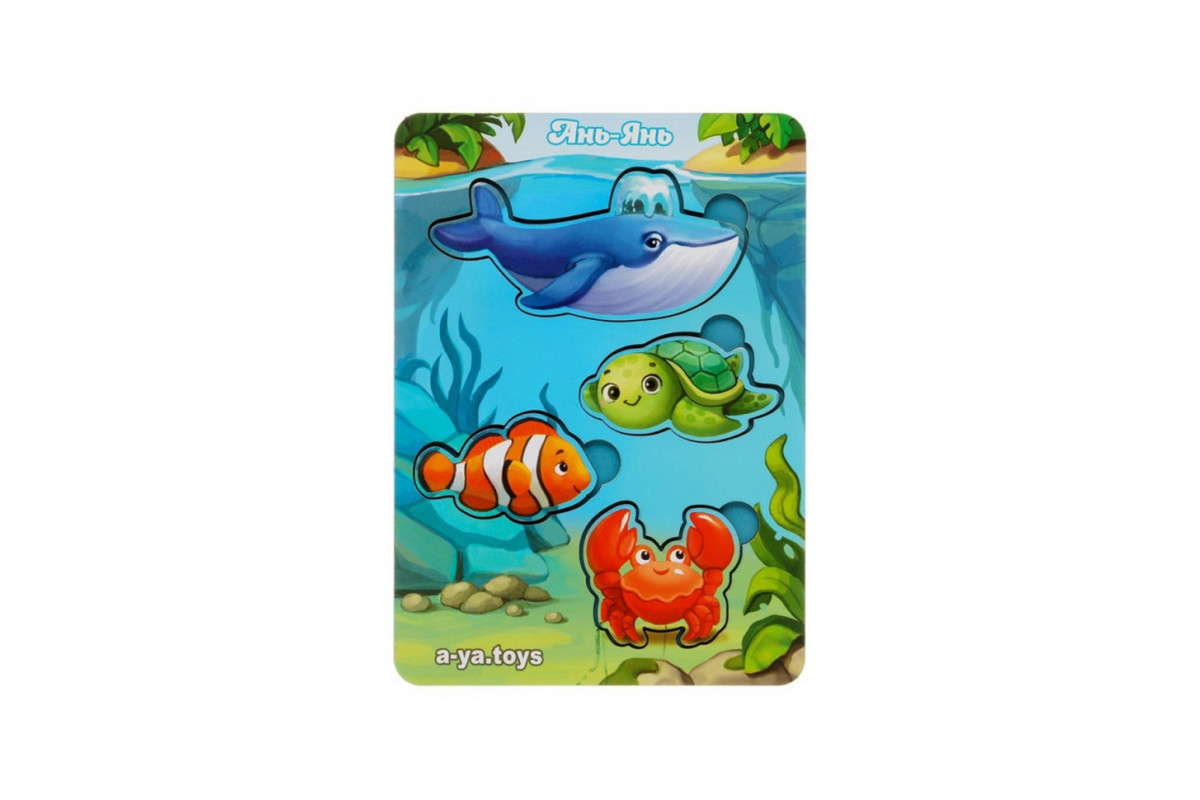 Дерев'яний пазл-вкладиш "Морські тварини-2" Ubumblebees (ПСФ056) PSF056 фон із підказкою