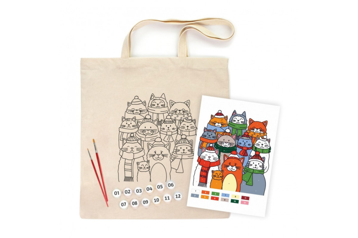 Набір для розфарбовування еко-сумки "Коти в шапках" N0003646
