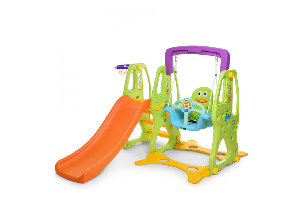 Детская горка-качель HF-H002 пластик, с баскетбольным кольцом