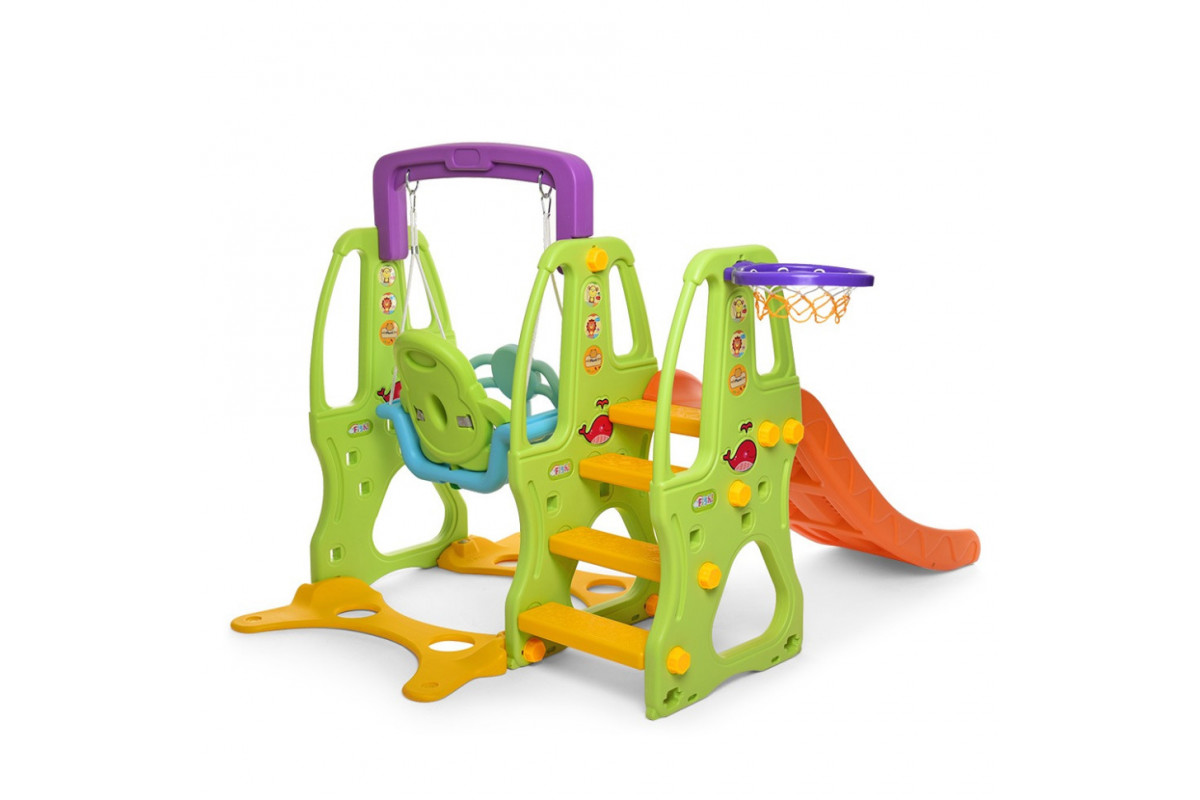 Детская горка-качель HF-H002 пластик, с баскетбольным кольцом