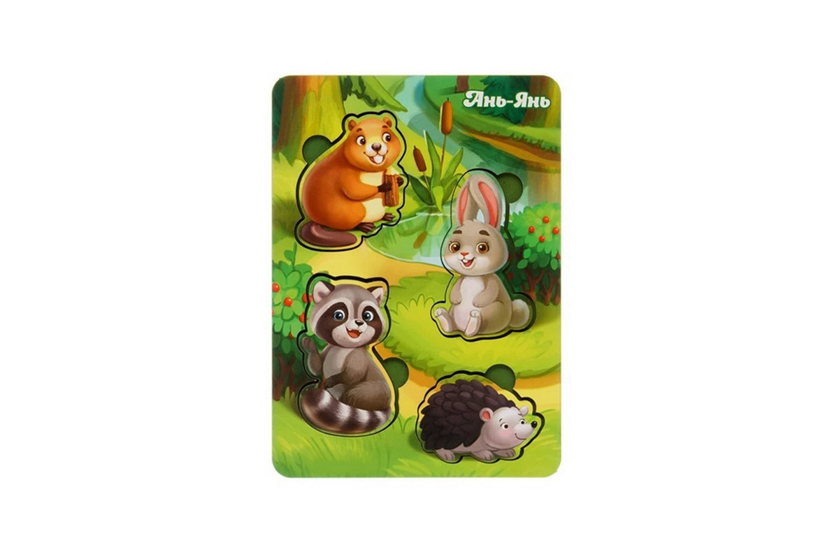 Дерев'яний пазл-вкладиш "Лісові тварини-1" Ubumblebees (ПСФ057) PSF057 фон із підказкою