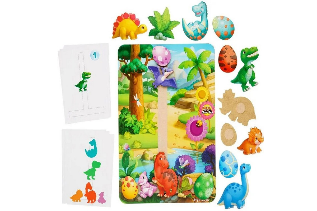 Деревянная настольная игра "Долина динозавров" Ubumblebees (ПСФ038) PSF038 на липучках