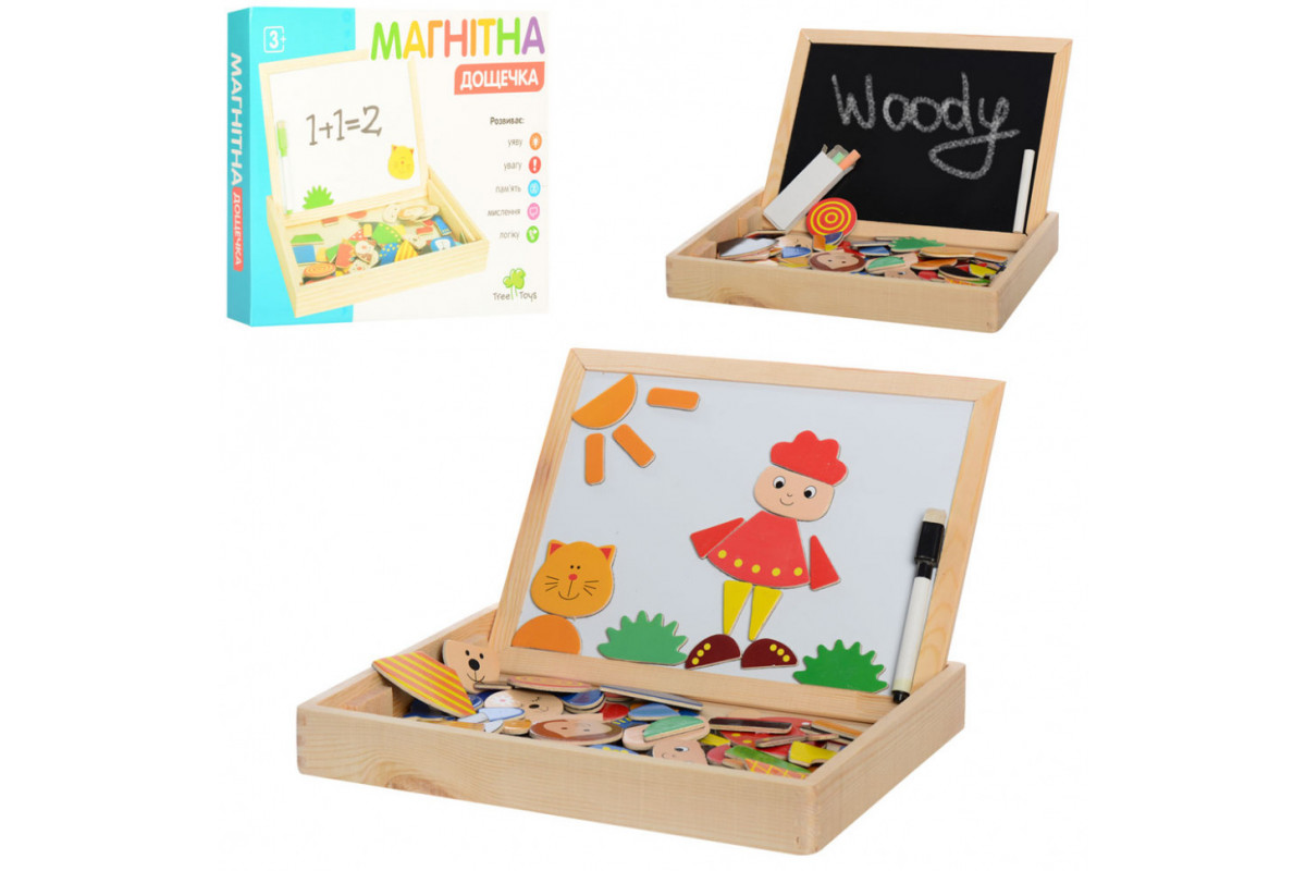 Развивающая деревянная доcточка MD 0693 с фигурами, мелом и маркером