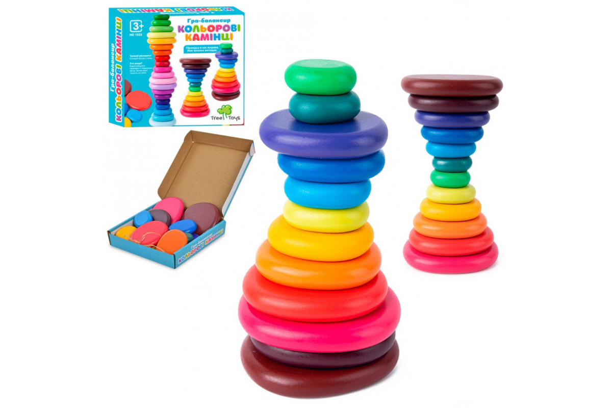 Деревянная игрушка Балансир MD 1935 кольца-камни, 12 штук