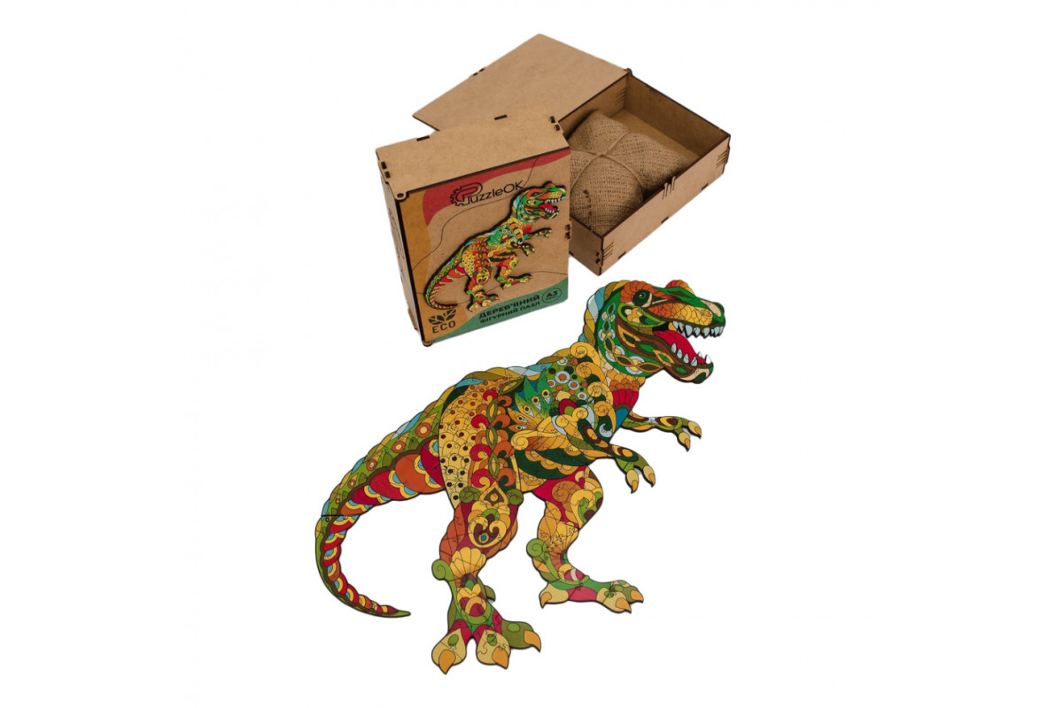 Фігурний дерев'яний пазл A3 "Тиранозавр Рекс" PuzA3-03114, 132 деталі