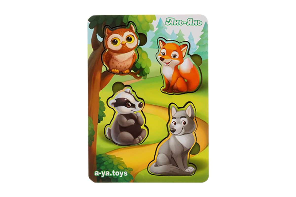 Дерев'яний пазл-вкладиш "Лісові тварини-2" Ubumblebees (ПСФ058) PSF058 фон із підказкою