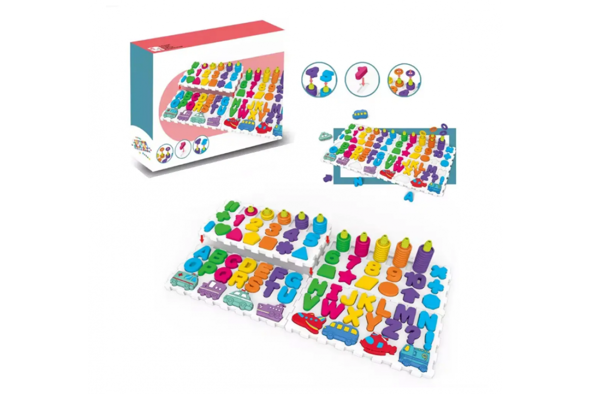 Развивающая игра "Логика-вкладыш 4 в 1" DF80 цифры, буквы, фигуры, транспорт