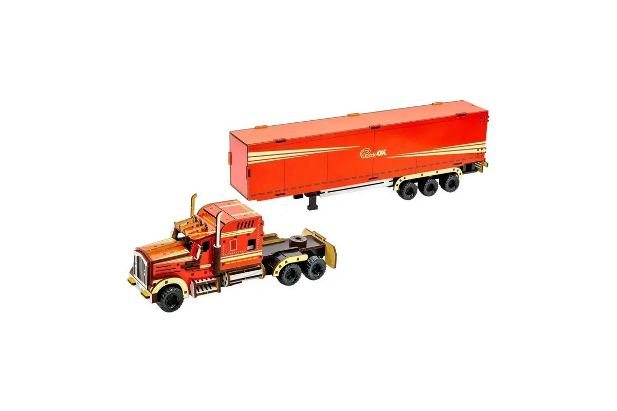 Детский деревянный 3D конструктор "Фура с прицепом" Puz-00952, 206 деталей