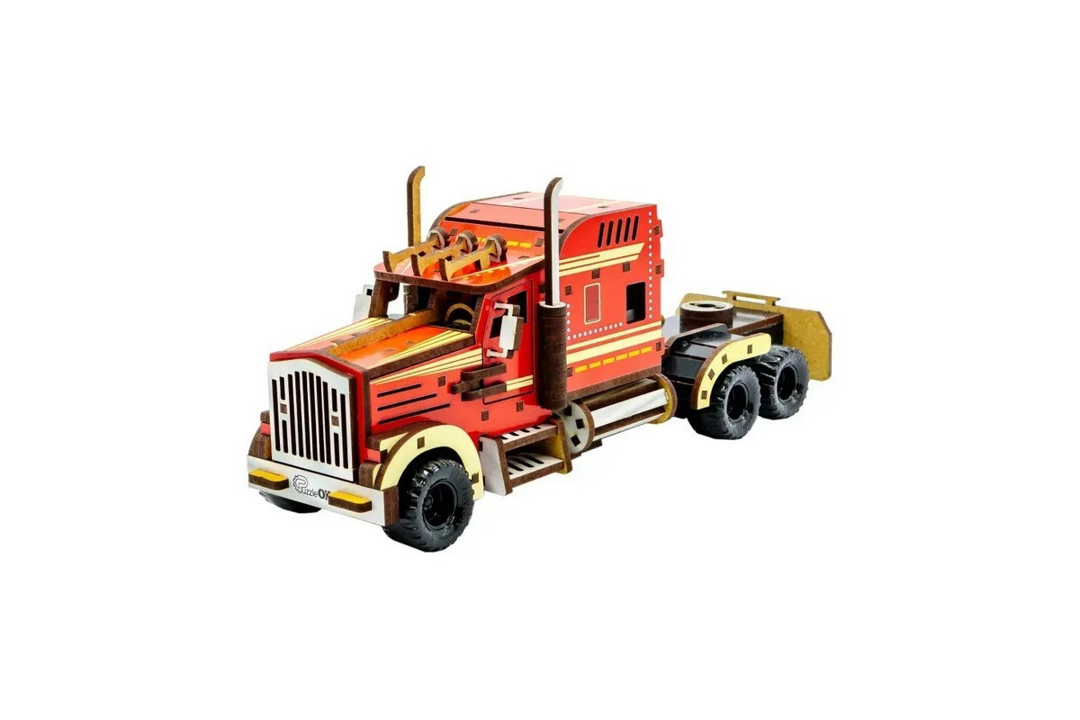 Детский деревянный 3D конструктор "Фура с прицепом" Puz-00952, 206 деталей