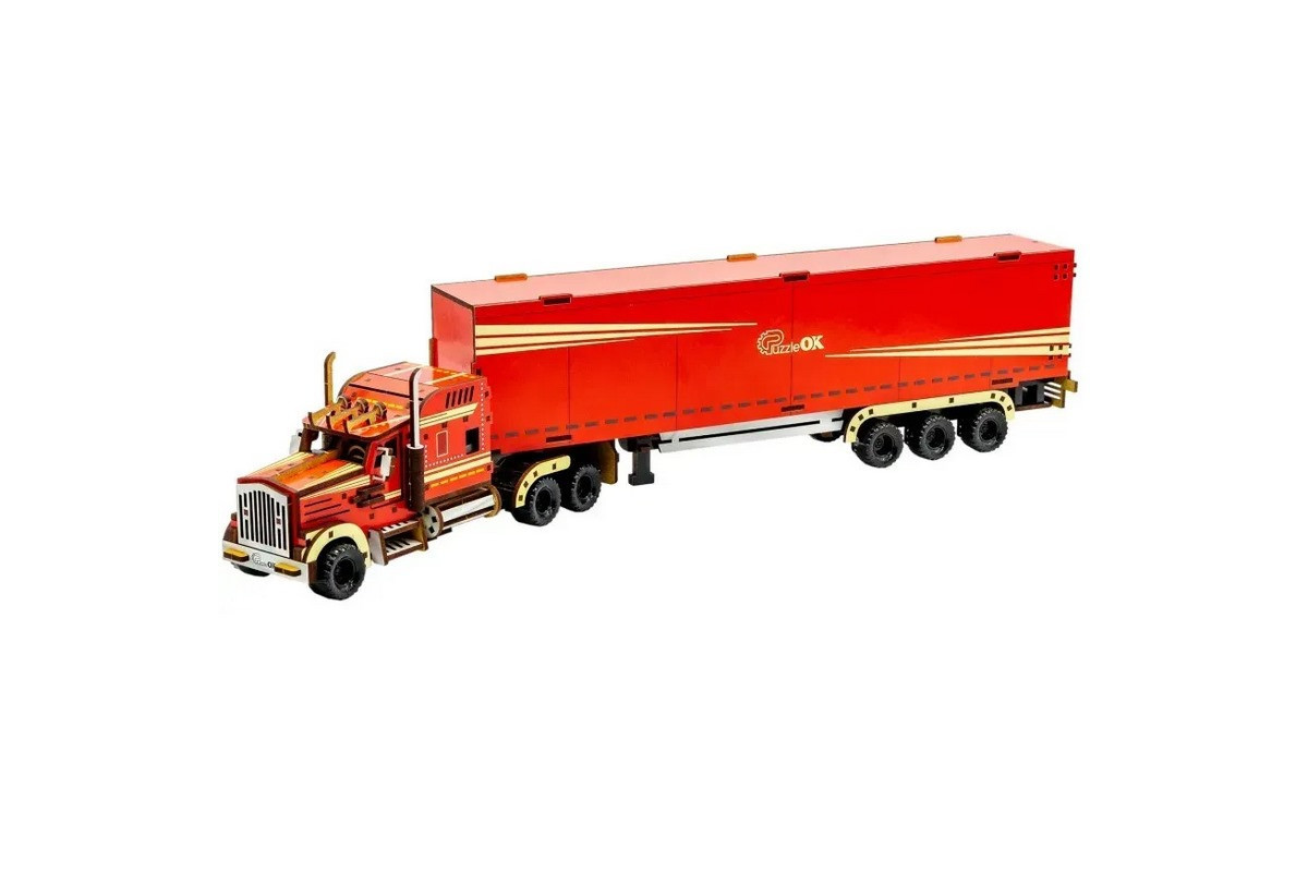 Детский деревянный 3D конструктор "Фура с прицепом" Puz-00952, 206 деталей