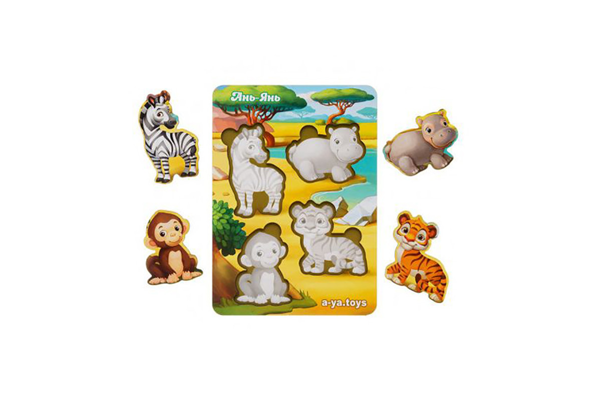 Деревянный пазл-вкладыш "Животные Африки-1" Ubumblebees (ПСФ059) PSF059 фон с подсказкой