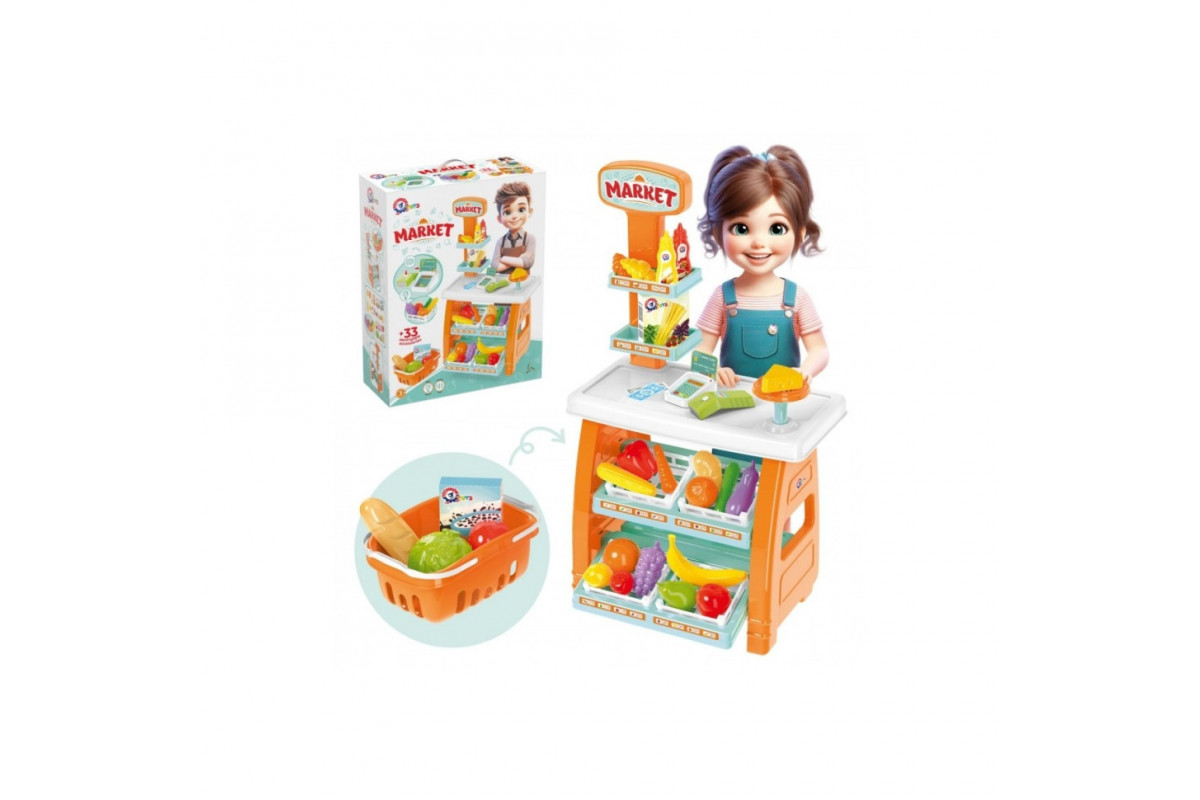 Игровой детский набор "Маркет" 0730TXK прилавок с полками, корзина, разные продукты