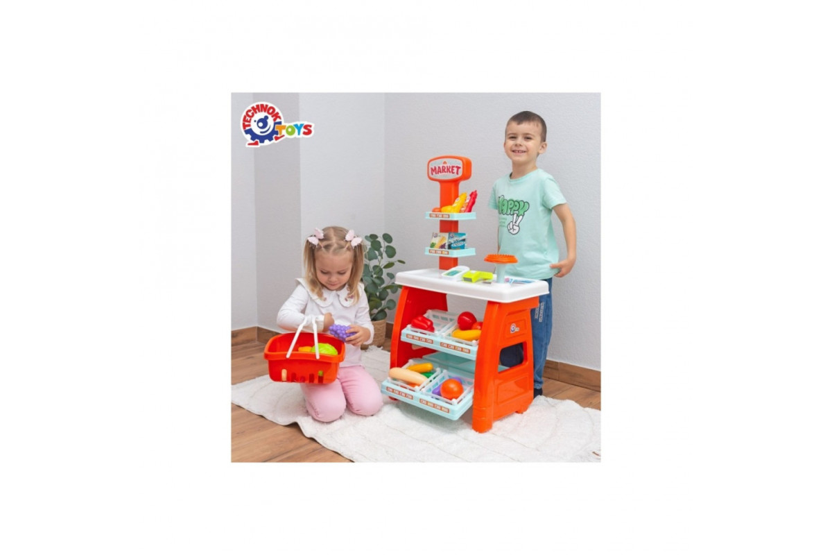 Игровой детский набор "Маркет" 0730TXK прилавок с полками, корзина, разные продукты