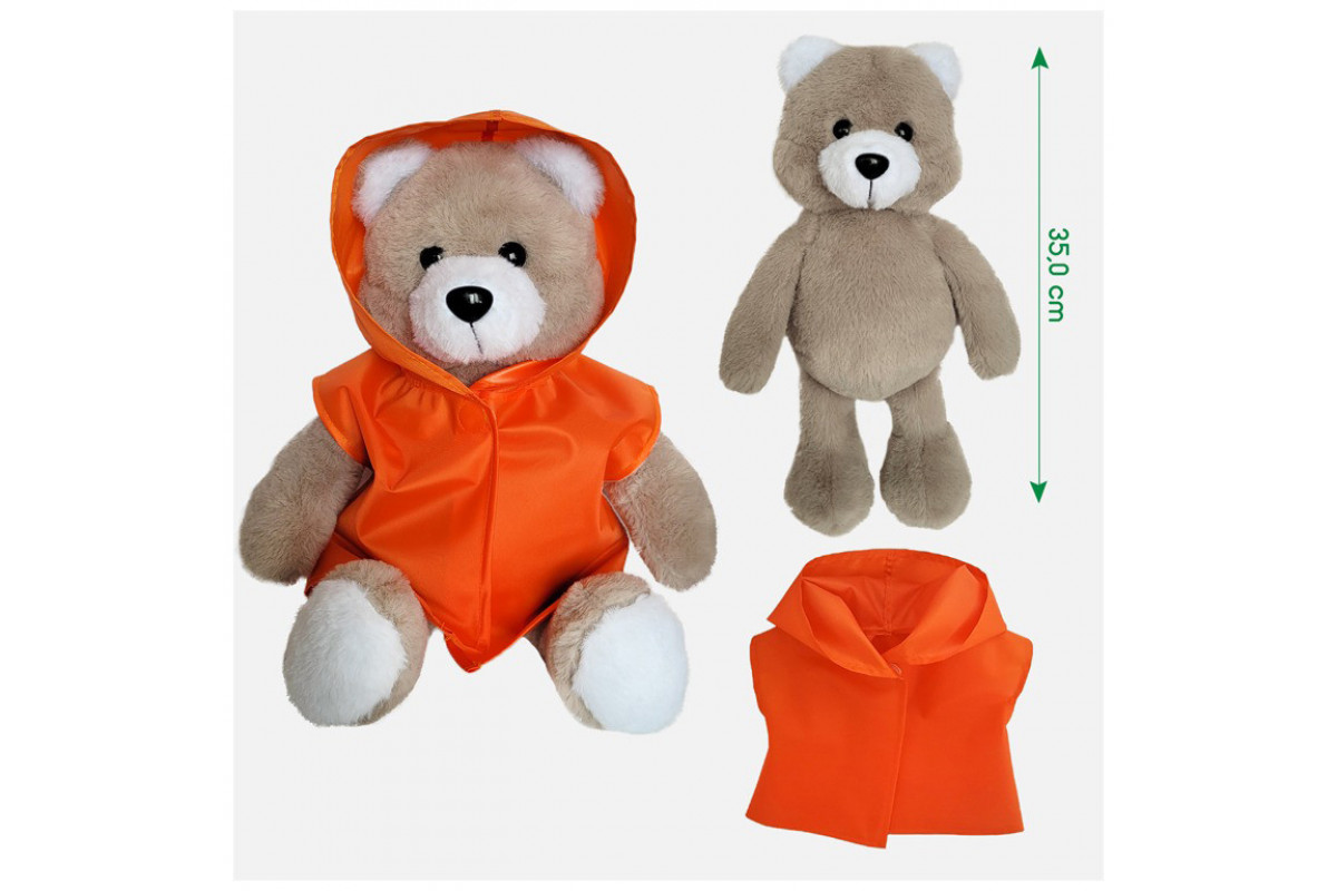 Мягконабивная игрушка пушистый Мишка МС 080501-05 в оранжевом плаще 35 см