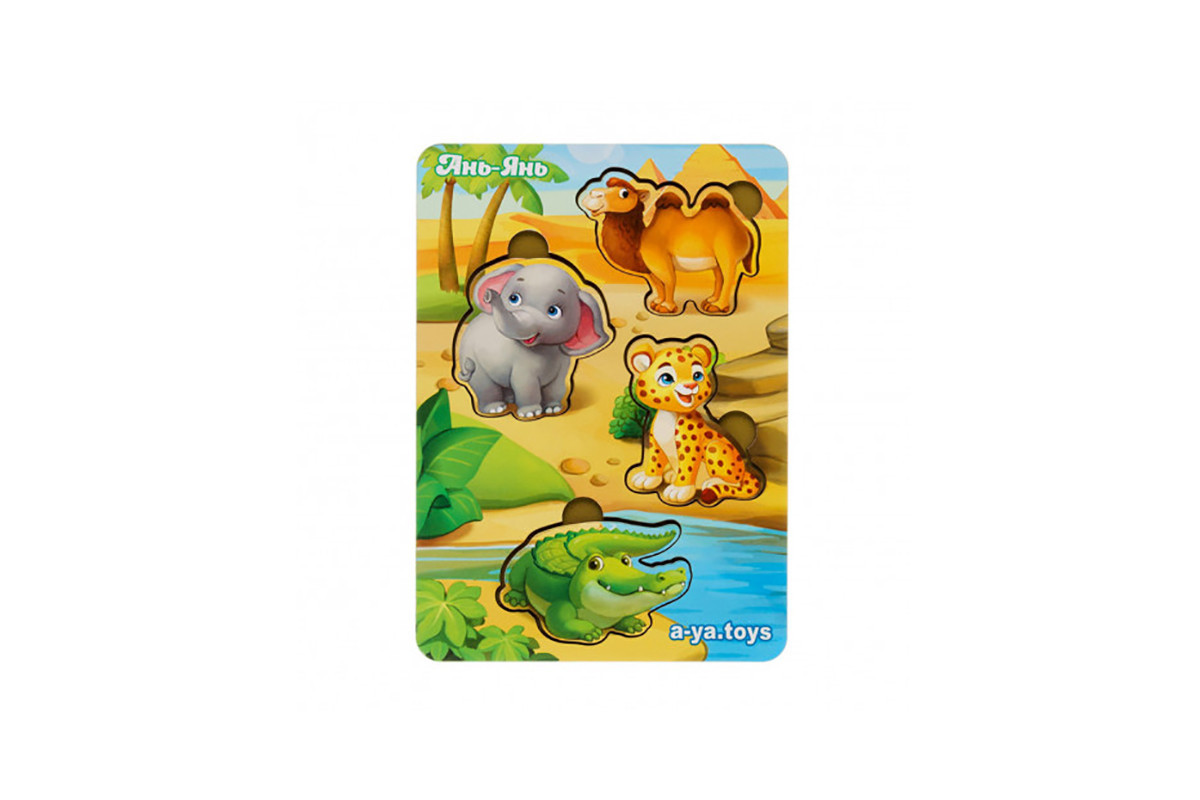 Дерев'яний пазл-вкладиш "Тварини Африки-2" Ubumblebees (ПСФ060) PSF060 фон із підказкою